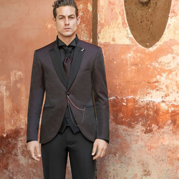 Angelo Toma - Abito smoking monopetto bordeaux coreano per uomo | 