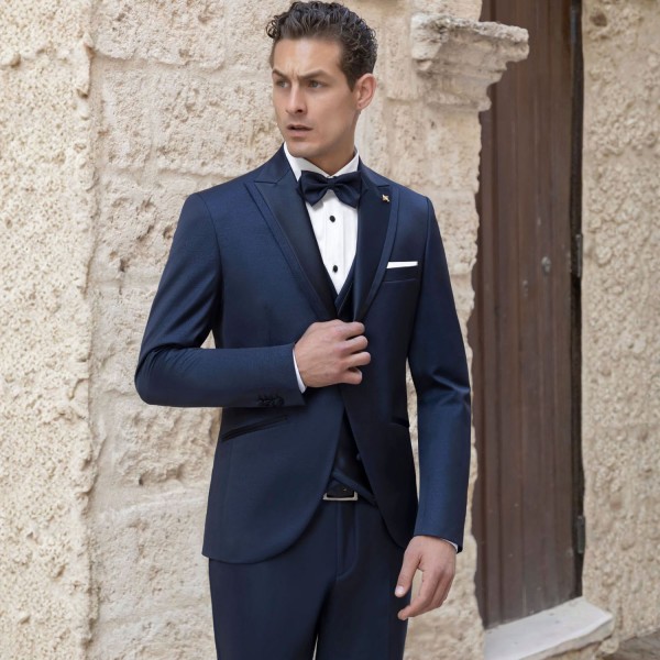 Angelo Toma - Abito smoking monopetto blu con rever a lancia per uomo | 