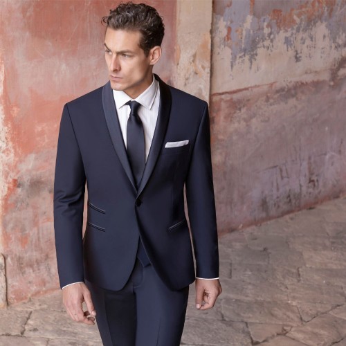 Angelo Toma - Abito smoking monopetto blu con rever sciallato per uomo | 