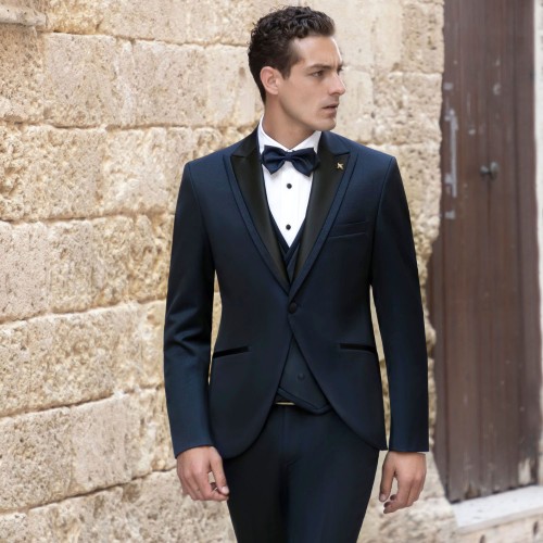 Angelo Toma - Abito smoking monopetto blu con rever a lancia per uomo | 