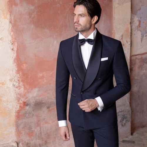 Angelo Toma - Abito smoking doppiopetto blu con rever sciallato per uomo | 