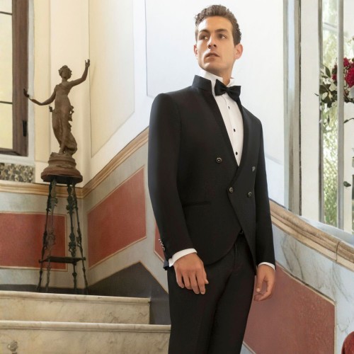 Angelo Toma - Abito smoking doppiopetto nero coreano per uomo | 