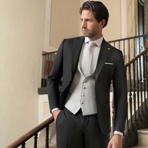 Angelo Toma - Abito smoking monopetto nero con rever a lancia per uomo | 