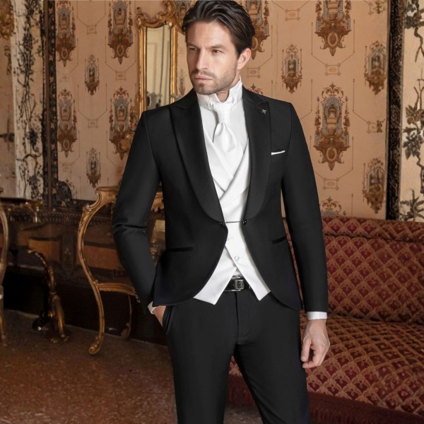 Angelo Toma - Abito smoking monopetto nero con rever a lancia per uomo | 