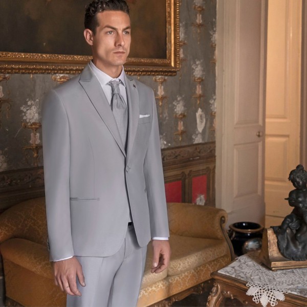 Angelo Toma - Abito classico monopetto grigio con rever a lancia per uomo | 