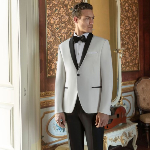 Angelo Toma - Abito smoking monopetto bianco con rever sciallato per uomo | 