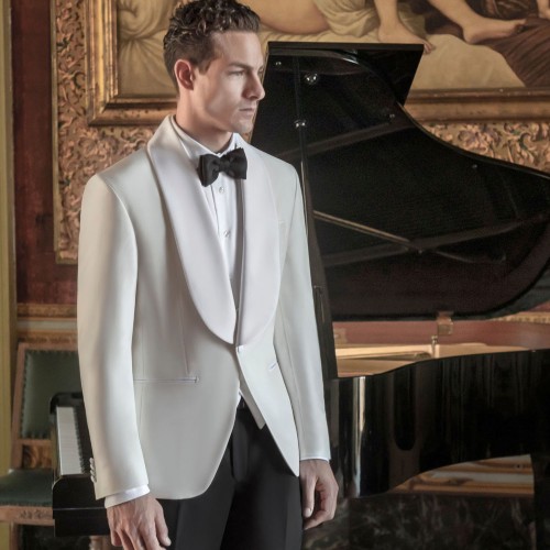 Angelo Toma - Abito smoking monopetto bianco con rever sciallato per uomo | 
