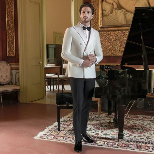 Angelo Toma - Abito smoking doppiopetto bianco con rever a lancia per uomo | 