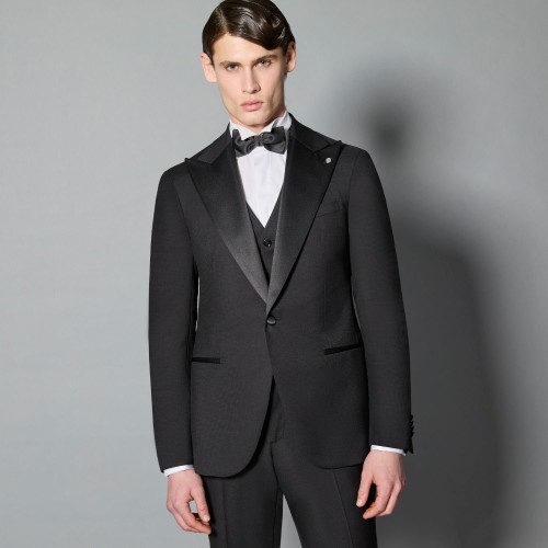 Luigi Bianchi Mantova Flirt - Abito smoking monopetto nero con rever a lancia