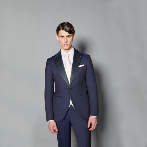 Luigi Bianchi Mantova Flirt - Abito Smoking monopetto blu con rever a lancia