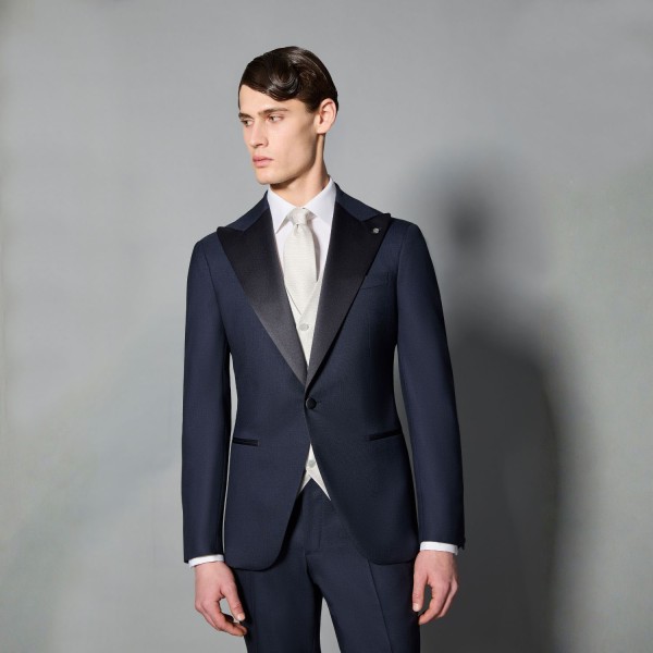 Luigi Bianchi Mantova Flirt - Abito Smoking monopetto blu con rever a lancia