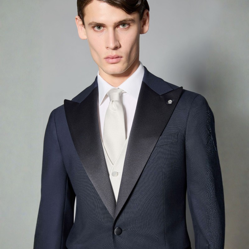 Luigi Bianchi Mantova Flirt - Abito Smoking monopetto blu con rever a lancia