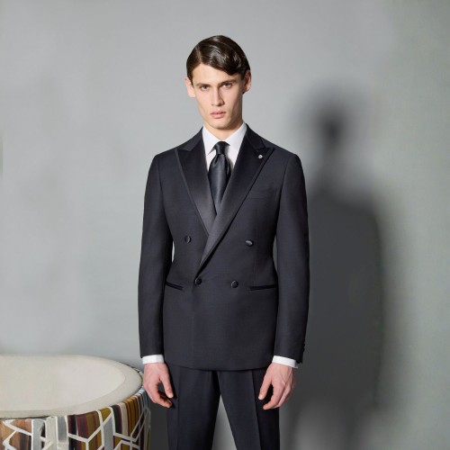 Luigi Bianchi Mantova Flirt - Abito Smoking doppiopetto blu con rever a lancia