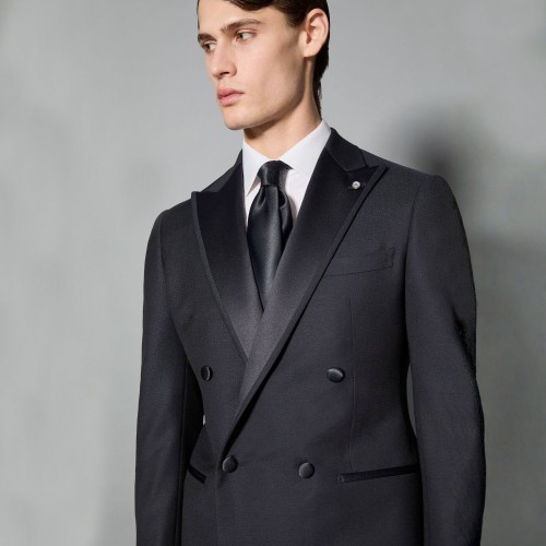 Luigi Bianchi Mantova Flirt - Abito Smoking doppiopetto blu con rever a lancia 2