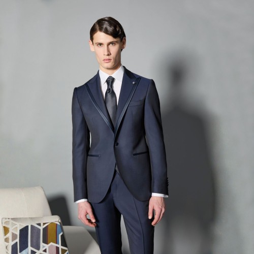 Luigi Bianchi Mantova Flirt - Abito Smoking monopetto blu con rever a lancia