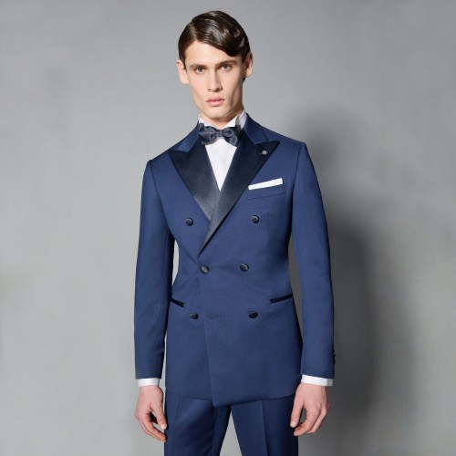 Luigi Bianchi Mantova Flirt - Abito Smoking doppiopetto blu con rever a lancia