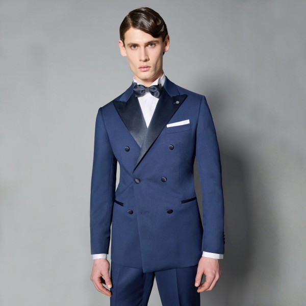 Luigi Bianchi Mantova Flirt - Abito Smoking doppiopetto blu con rever a lancia