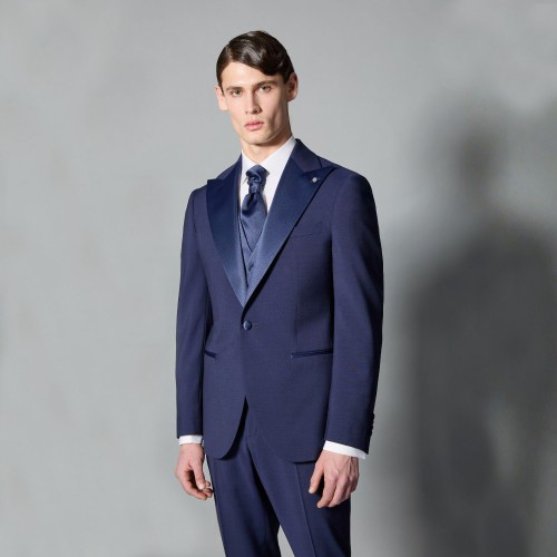 Luigi Bianchi Mantova Flirt - Abito Smoking monopetto blu con rever a lancia