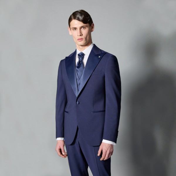 Luigi Bianchi Mantova Flirt - Abito Smoking monopetto blu con rever a lancia