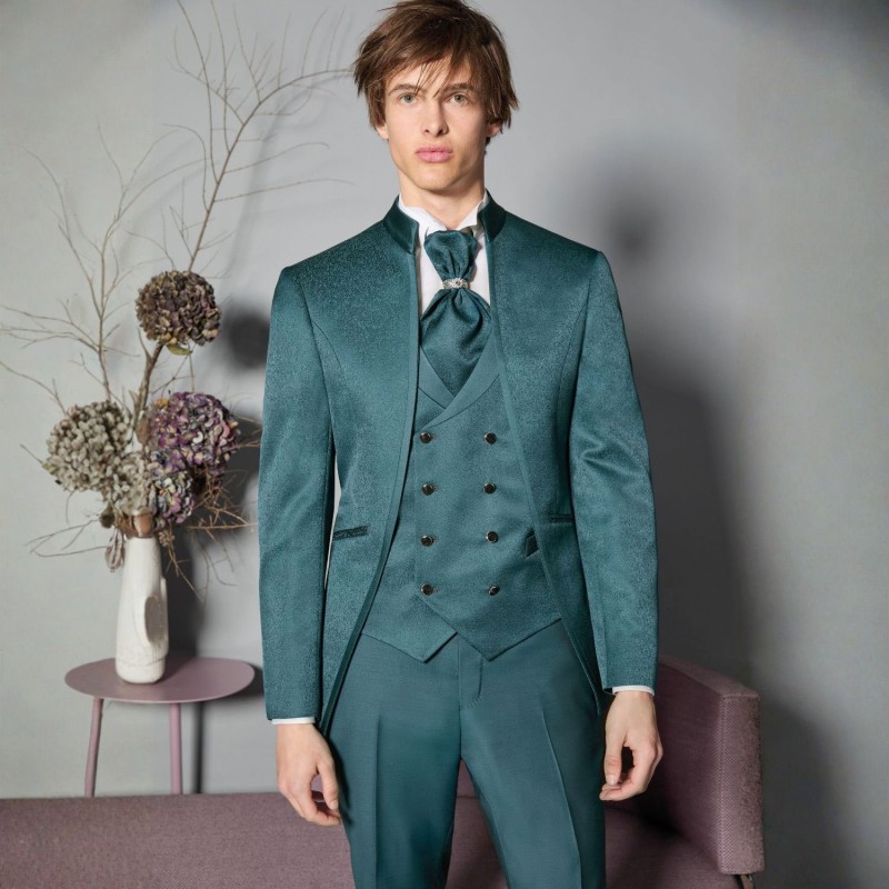 Luigi Bianchi Cerimonia - Abito Damascato monopetto verde coreano per uomo | 