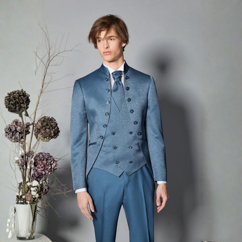 Luigi Bianchi Cerimonia - Abito Damascato monopetto azzurro coreano per uomo | 