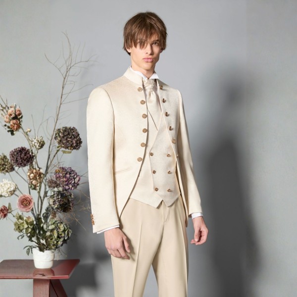 Luigi Bianchi Cerimonia - Abito Damascato monopetto beige coreano per uomo | 