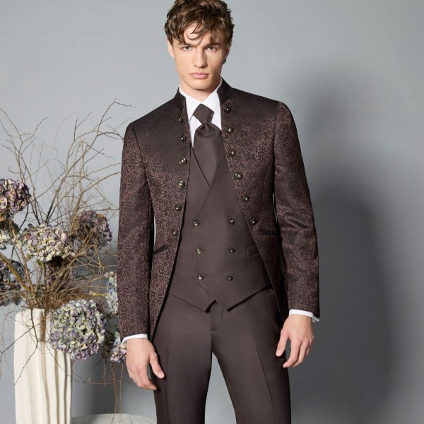 Luigi Bianchi Cerimonia - Abito Damascato monopetto marrone coreano per uomo | 