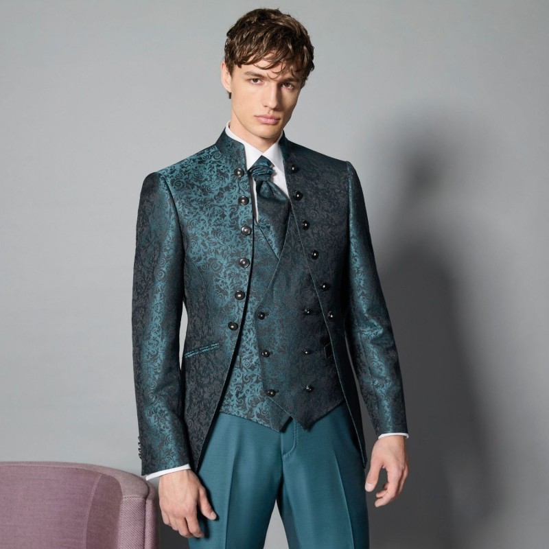 Luigi Bianchi Cerimonia - Abito Damascato monopetto verde coreano per uomo | 