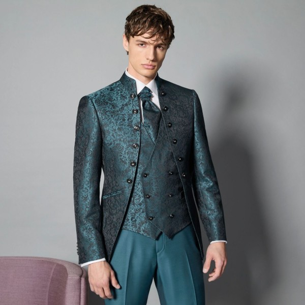 Luigi Bianchi Cerimonia - Abito Damascato monopetto verde coreano per uomo | 