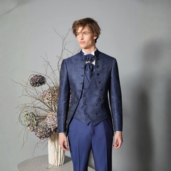 Luigi Bianchi Cerimonia - copy of Abito Damascato monopetto blu coreano per