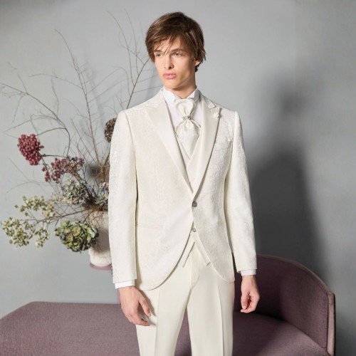 Luigi Bianchi Cerimonia - Abito Smoking monopetto bianco con rever a lancia per