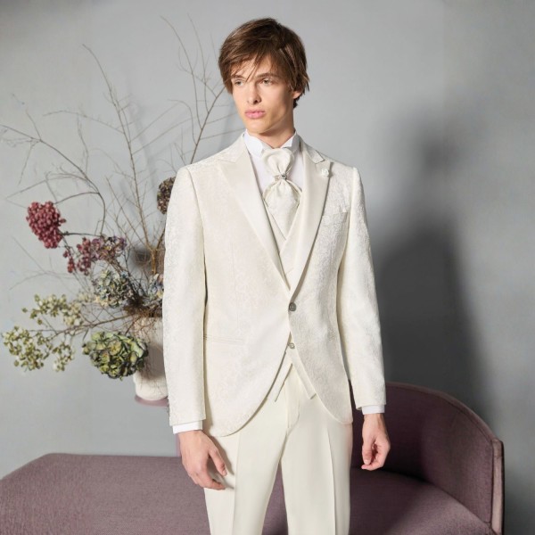 Luigi Bianchi Cerimonia - Abito Smoking monopetto bianco con rever a lancia per