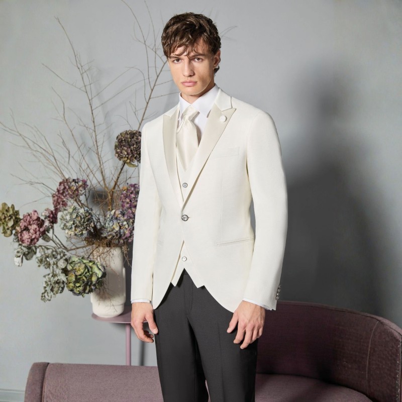 Luigi Bianchi Cerimonia - Abito Smoking monopetto bianco con rever a lancia per