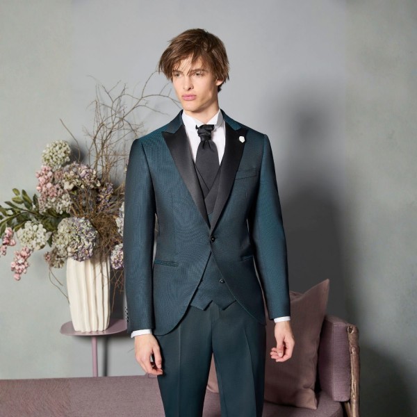 Luigi Bianchi Cerimonia - Abito Smoking monopetto verde con rever a lancia per