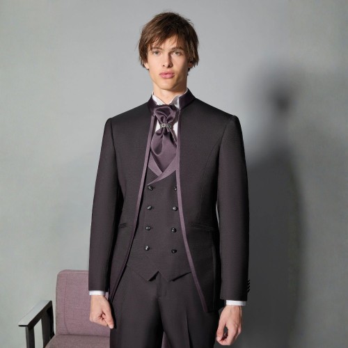 Luigi Bianchi Cerimonia - Abito Coreano monopetto bordeaux per uomo | 