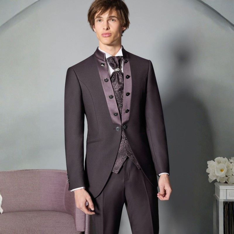 Luigi Bianchi Cerimonia - Abito Coreano monopetto bordeaux per uomo | 