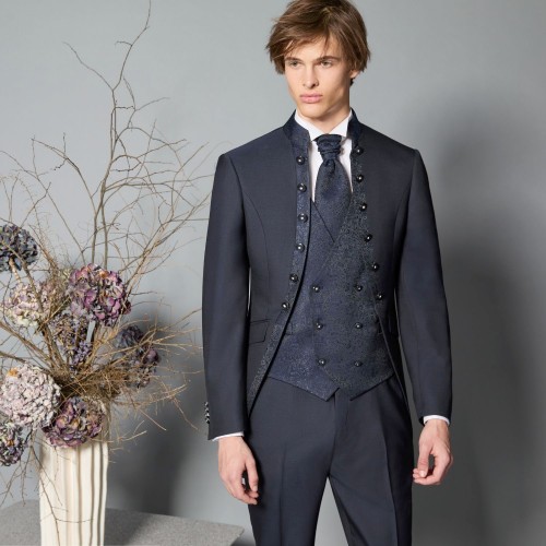 Luigi Bianchi Cerimonia - Abito Coreano monopetto blu per uomo | 