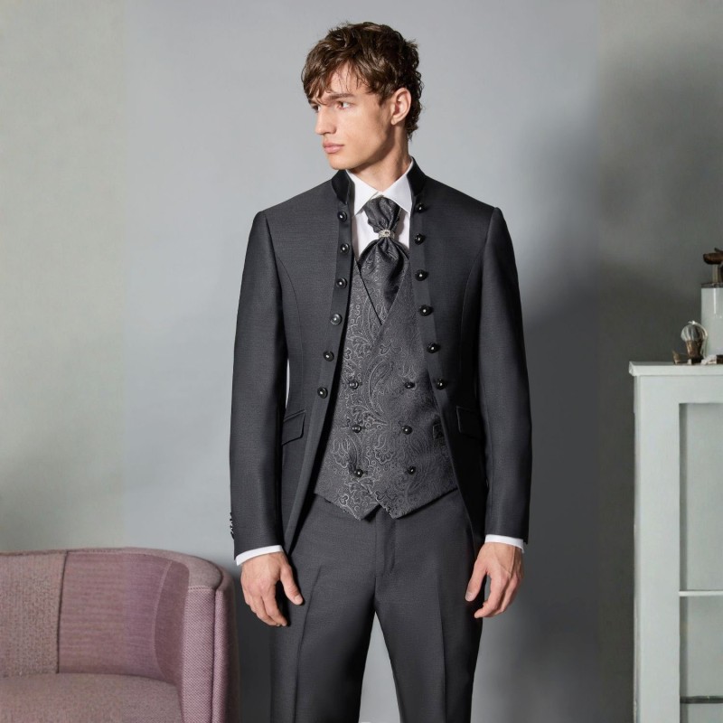 Luigi Bianchi Cerimonia - Abito Coreano monopetto nero per uomo | 