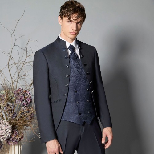 Luigi Bianchi Cerimonia - Abito Coreano monopetto blu per uomo | 