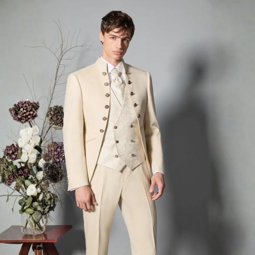 Luigi Bianchi Cerimonia - Abito Coreano monopetto bianco per uomo | 