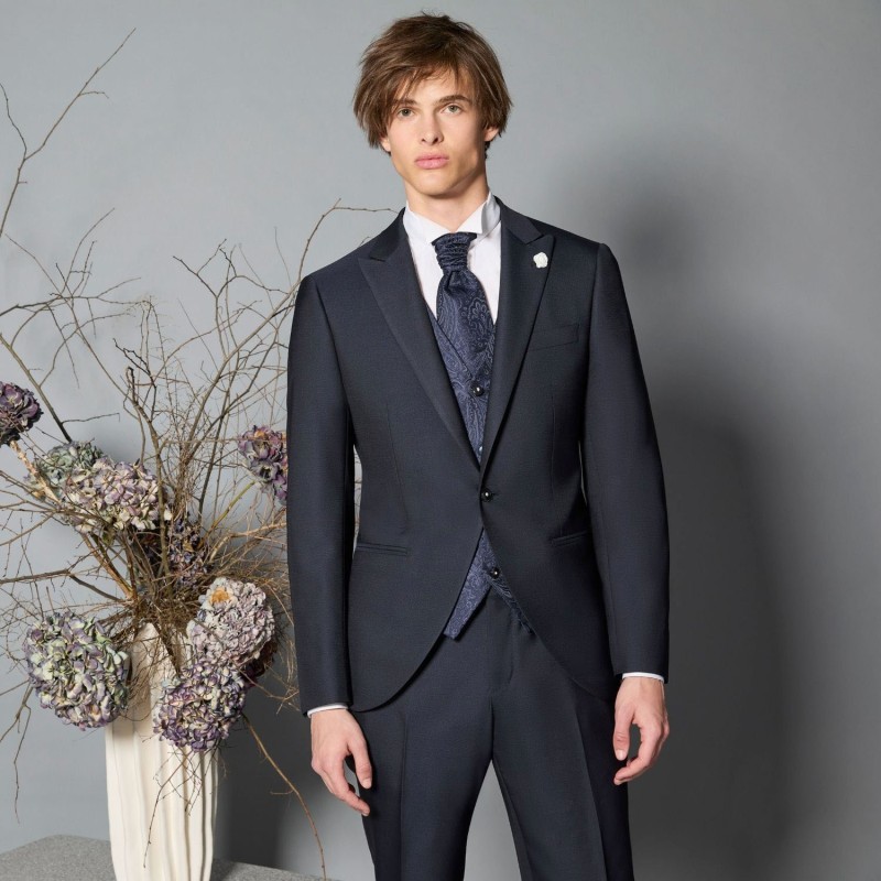 Luigi Bianchi Cerimonia - Abito Smoking monopetto blu con rever a lancia per