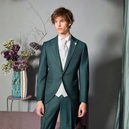 Luigi Bianchi Cerimonia - Abito Smoking monopetto verde con rever a lancia per