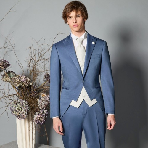 Luigi Bianchi Cerimonia - Abito Classico monopetto azzurro con rever a lancia