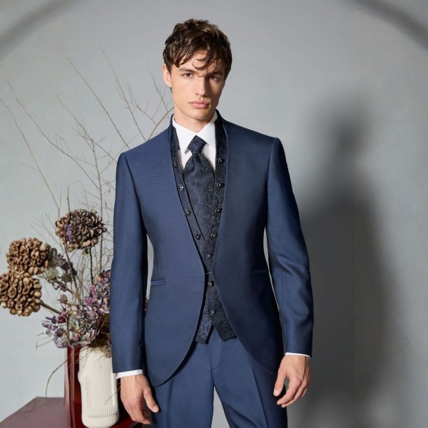 Luigi Bianchi Cerimonia - Abito Coreano monopetto blu per uomo | 