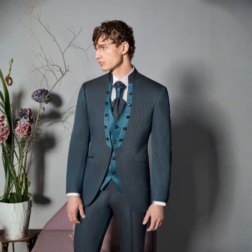 Luigi Bianchi Cerimonia - Abito Coreano monopetto verde per uomo | 