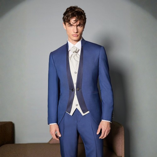 Luigi Bianchi Cerimonia - Abito Coreano monopetto blu per uomo | 