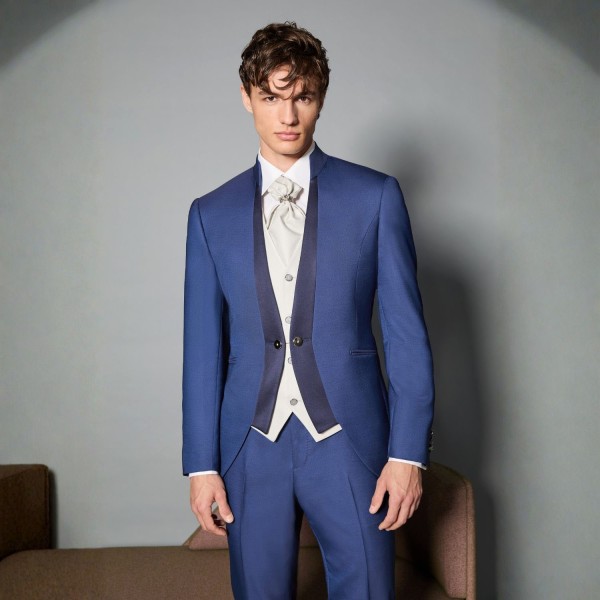 Luigi Bianchi Cerimonia - Abito Coreano monopetto blu per uomo | 