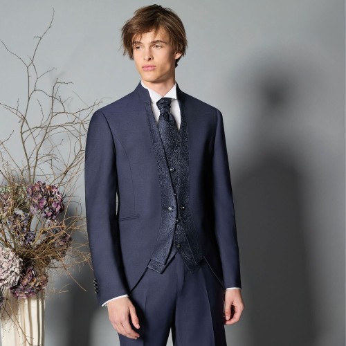 Luigi Bianchi Cerimonia - Abito Coreano monopetto blu per uomo | 