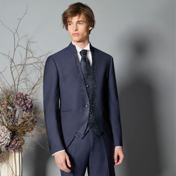 Luigi Bianchi Cerimonia - Abito Coreano monopetto blu per uomo | 