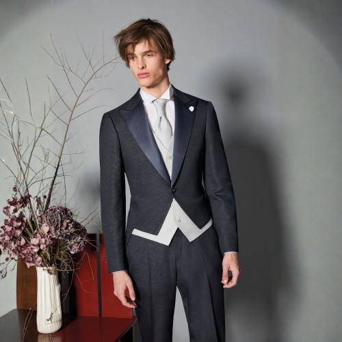 Luigi Bianchi Cerimonia - Abito Smoking monopetto nero con rever a lancia per